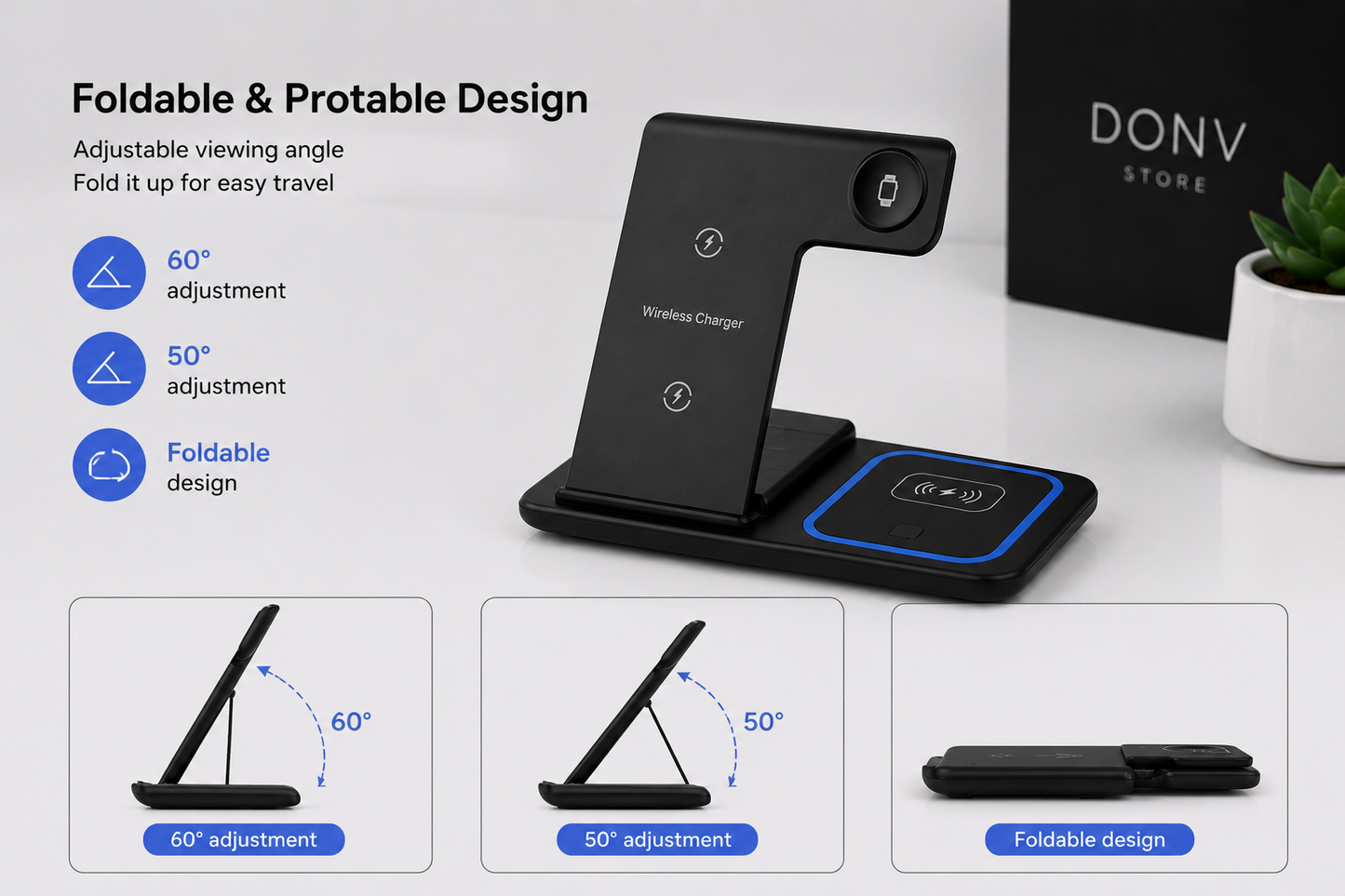 FoldCharge Pro™ | 3-in-1 Magnetic Wireless Charger