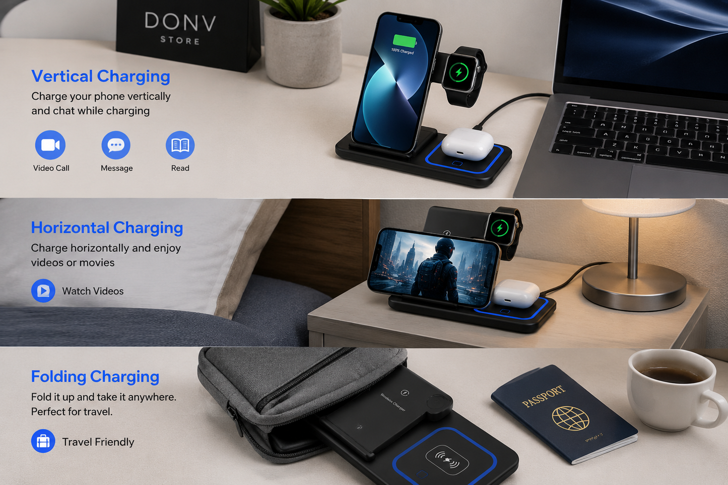 FoldCharge Pro™ | 3-in-1 Magnetic Wireless Charger
