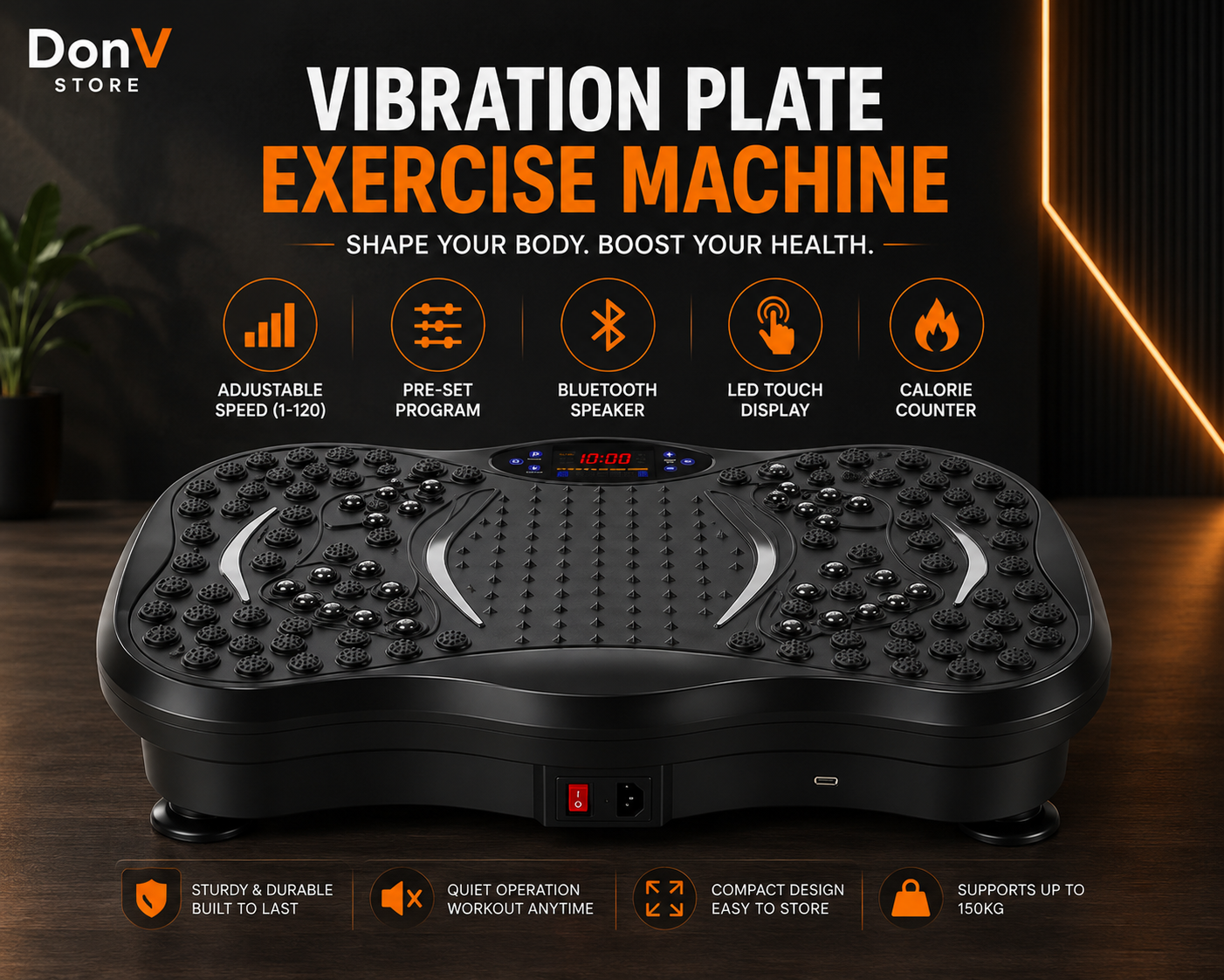 VibraFit™ Vibration Plate – Full Body Exercise Machine with Resistance Bands & Bluetooth Speaker