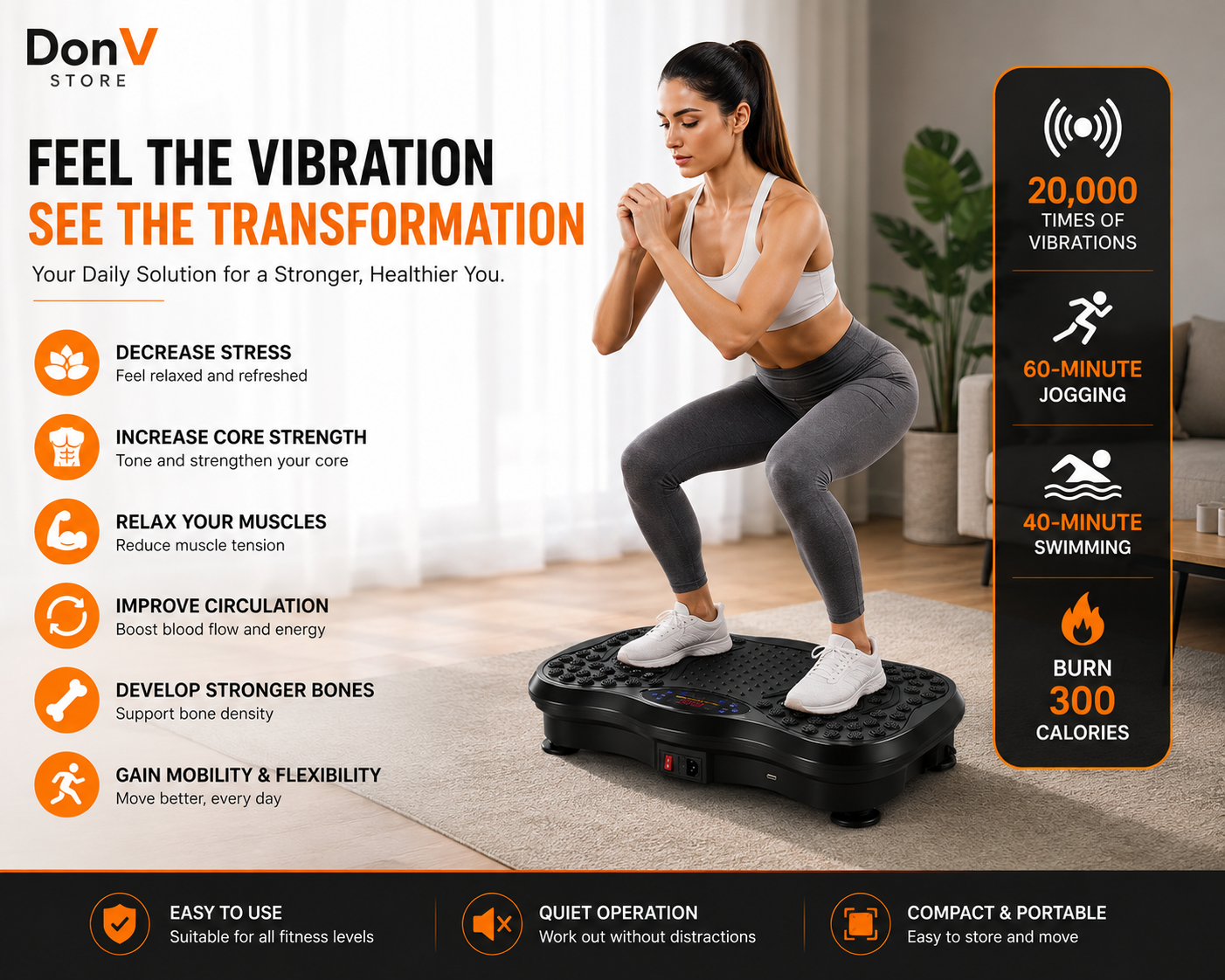 VibraFit™ Vibration Plate – Full Body Exercise Machine with Resistance Bands & Bluetooth Speaker